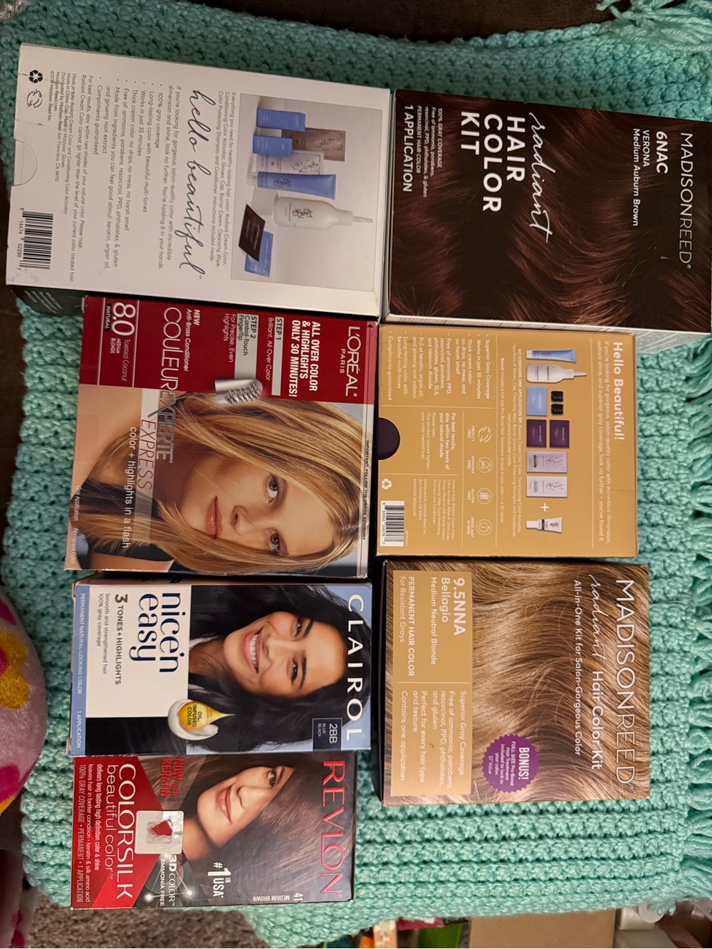 BUNDLED is 7 permanent hair coloring kits. Madison Reed, Revlon, Clairol, loreal